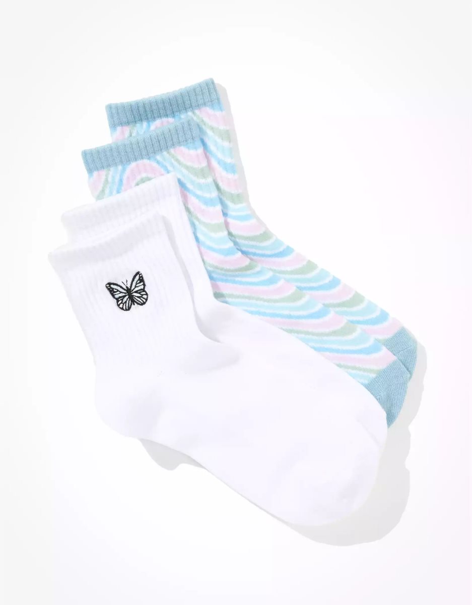 Chaussettes American Eagle AE Wavy Boyfriend Sock 2-Pack Bleu Femme | FYX-36638599